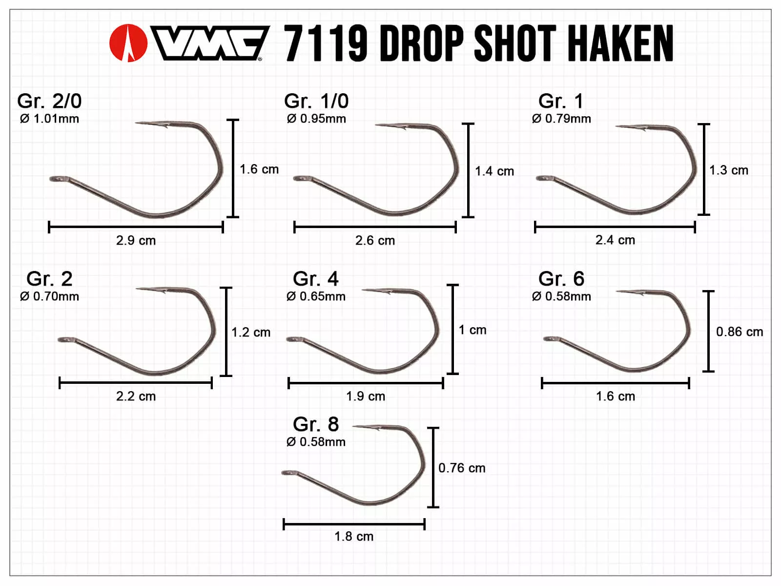 VMC Light Dropshot Hook Größe 02 (10 Stück)